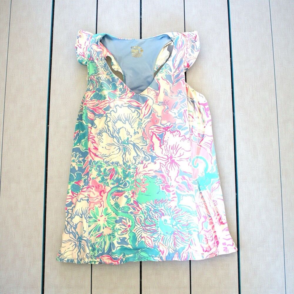 Lilly Pulitzer Luxletic Tank Top Bra M Shirt Athletic Swim Ruffle Strap Tennis